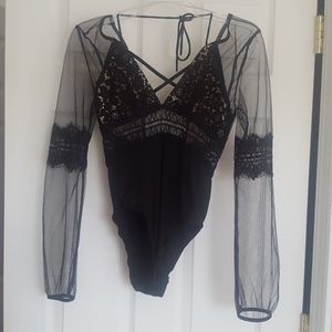 Black lace and mesh bodysuit